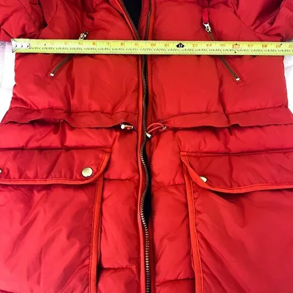 j.crew chateau puffer jacket with primaloft in brilliant sunset, size Small